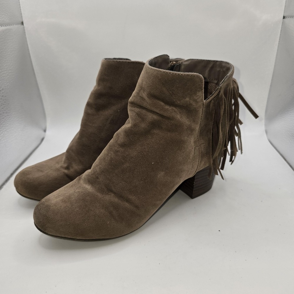 Breckelles Boots Womens Size 5.5 36 Brown Faux Suede Fringe Ankle Zip Seattle-24
